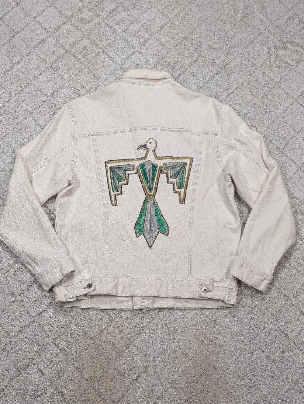 Levis Jacket Mens L White Made & Crafted Denim Type II Trucker Aztec Graphic